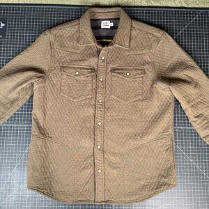 Flint & Tinder Quilted Bone Snap Button Western Shirt Mens Large Lined Olive